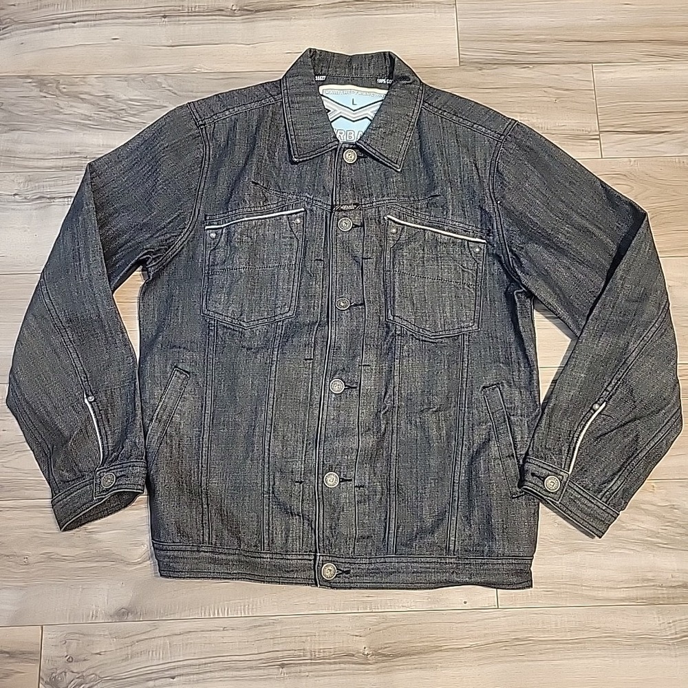 Marithe Francois Girbaud Jacket Mens‎ Large Blule Denim Jean Button Y2K Pockets